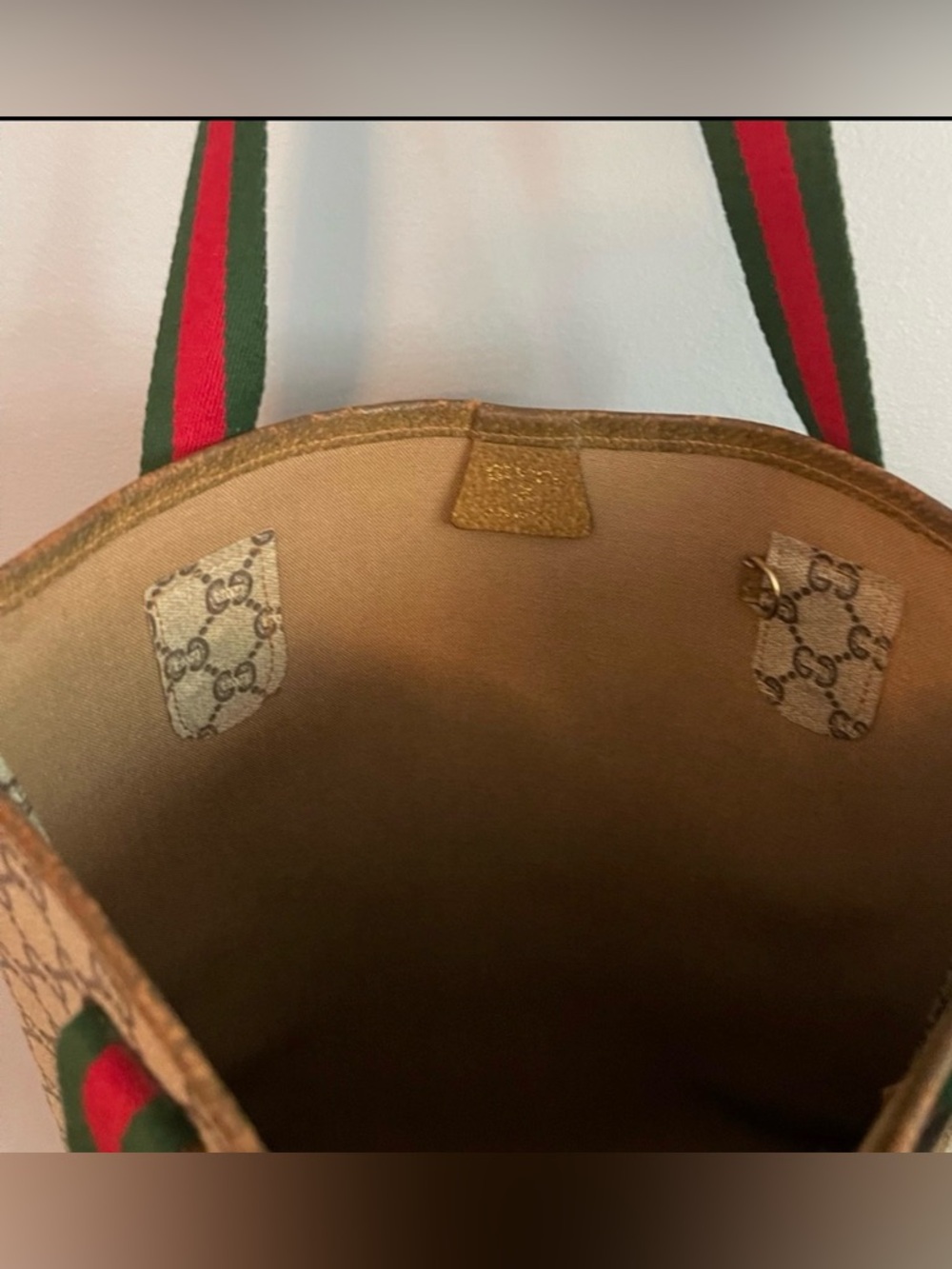 Gucci Beige Brown GG Canvas Tote with Green-Red Straps - Picture 7 of 10